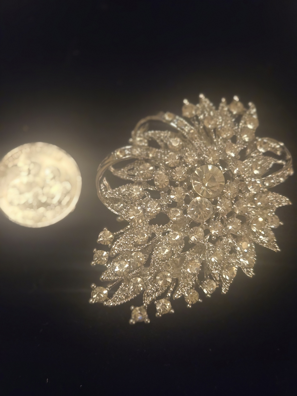 Silver-Tone Clear Crystal Floral Brooch Pin - Picture 2 of 7